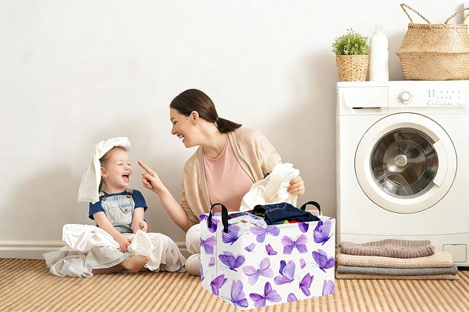 Rectangular Purple butterfly basket, Girls Storage Bin Organizer, Baby Storage - Image 5