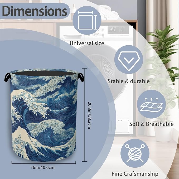 Ocean Wave Laundry Basket, Japanese Foldable Oxford Cloth Tote Bag Laundry - Image 2
