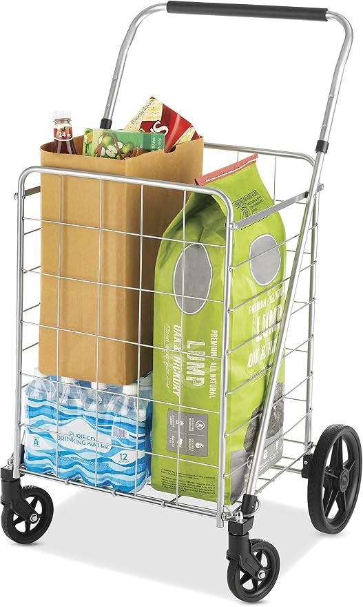Whitmor Utility Cart with Adjustable Height Handle-Silver/Black - Image 2