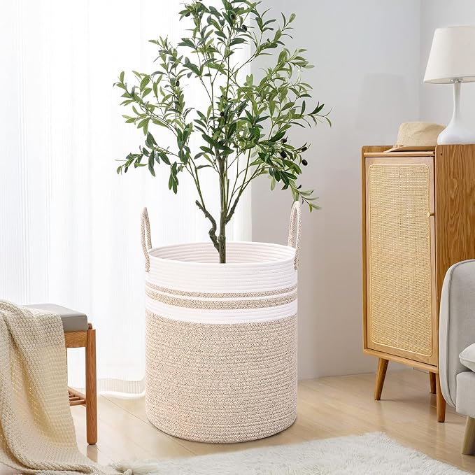 Laundry Hamper for Organizing, 52L Tall Laundry Baskets, Cotton Rope Woven - Image 7