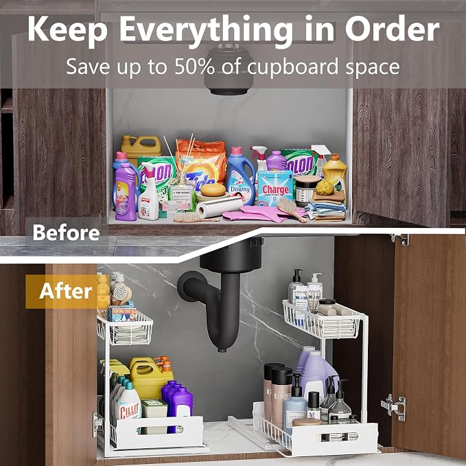 Under Sink Organizers and Storage 2 Tier Slide Out Kitchen Cabinet Organizer - Image 3