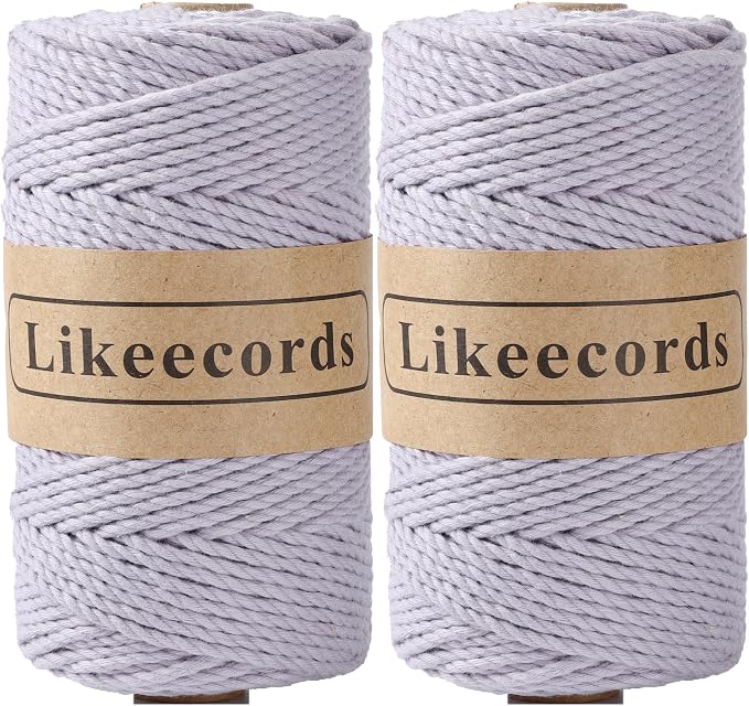 2 Rolls Macrame Cord 3mm x 100m, 3 Strand Twisted, Cotton Yarn by Likeecords