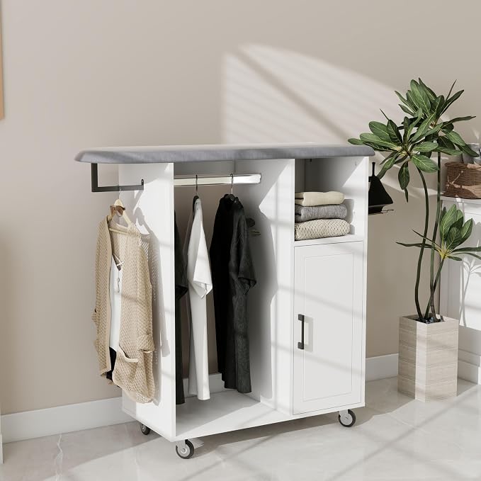 White Rolling Ironing Board Cart by Unknown