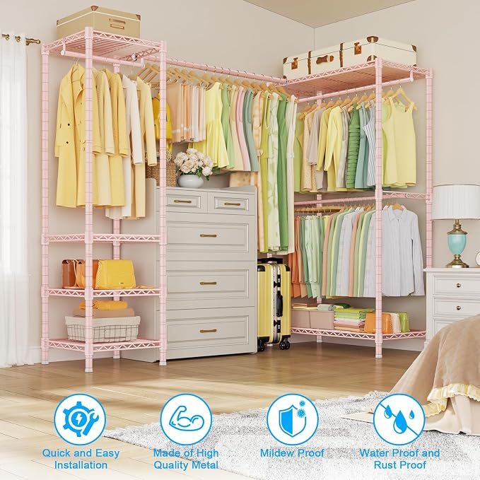 E10L L-Shaped Clothes Rack for Corner（With Expandable Hanger Rod）Heavy Duty - Image 5