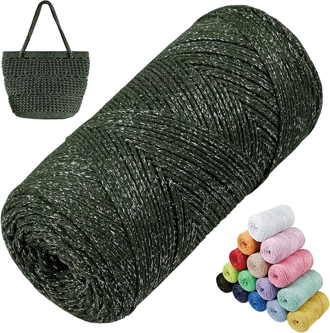 Sparkle Macrame Cord 1.5mm x 306 Yards Cotton Glitter Yarn by LEREATI