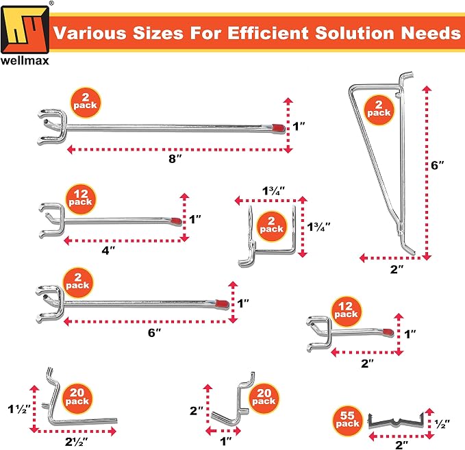 Wellmax 188-Piece Pegboard Hooks & Accessories – Heavy Duty Peg Board Organizer - Image 5