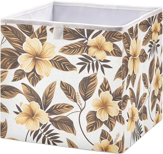 senya Large Storage Bins Gold Flower Leaves White Collapsible Foldable Storage by senya