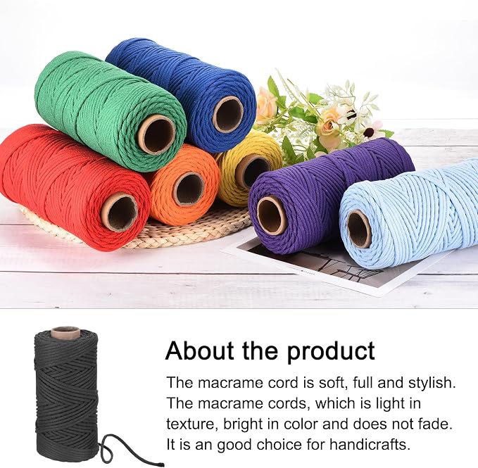 Rebower Macrame Cord 4mm x 109 Yard, Natural Cotton Macrame Rope Twisted - Image 4