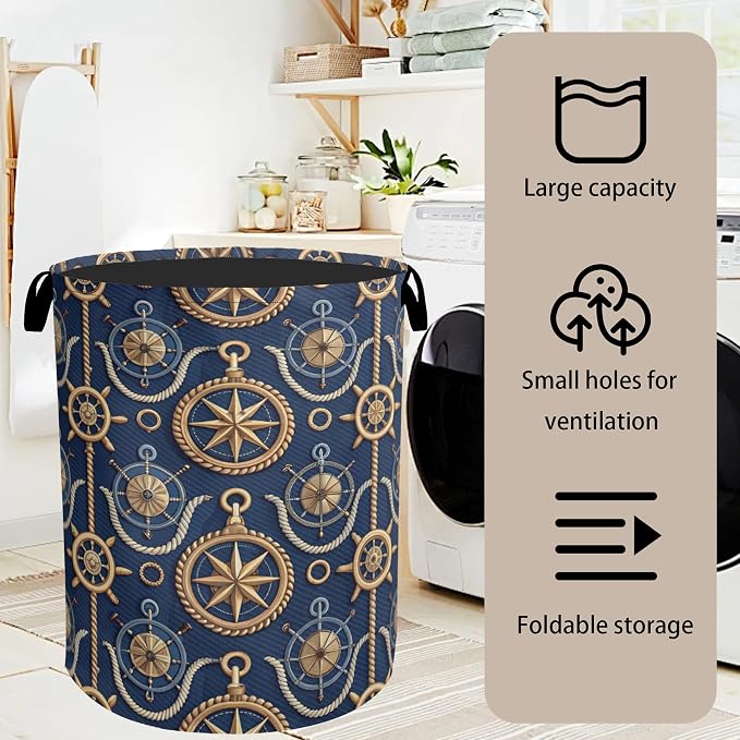 Navy Blue Sailor Anchor Laundry Basket - Image 7