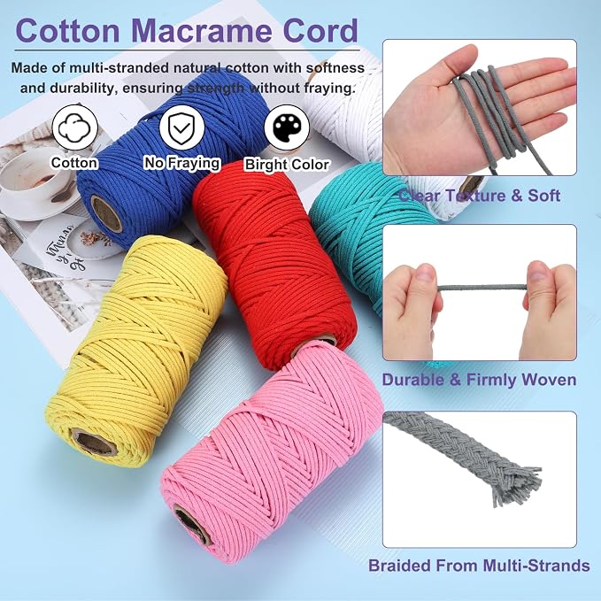 MECCANIXITY Braided Macrame Cord, 4mm x 109 Yards Natural Cotton Rope Macrame - Image 3