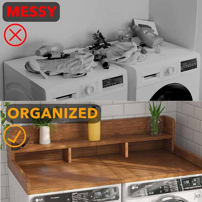 Washer Dryer Countertop With Shelf, 2-Tier Laundry Countertop with Edge Rails - Image 4