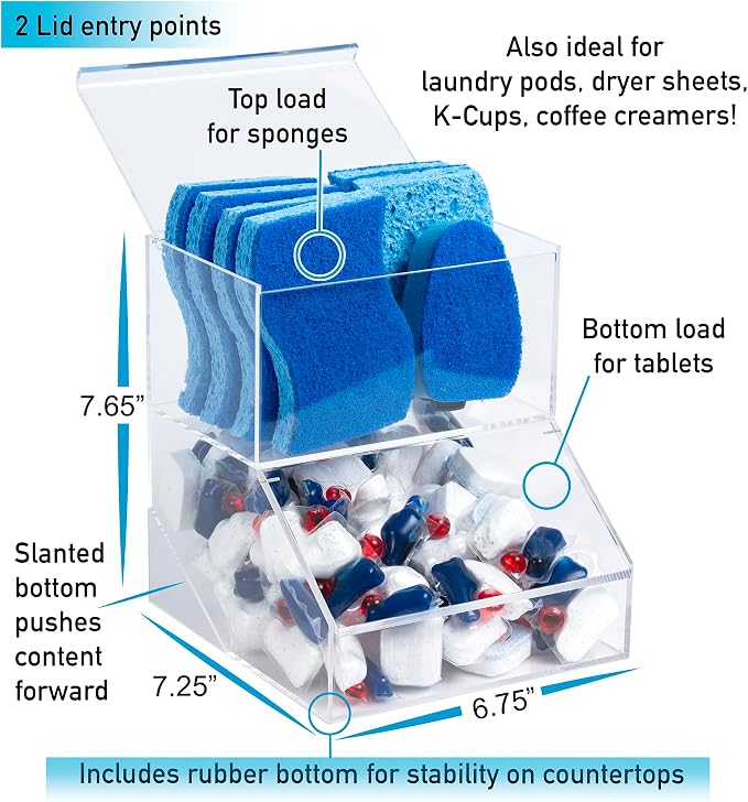 Acrylic Dishwasher Pods & Sponge Holder w/Lids - Image 2