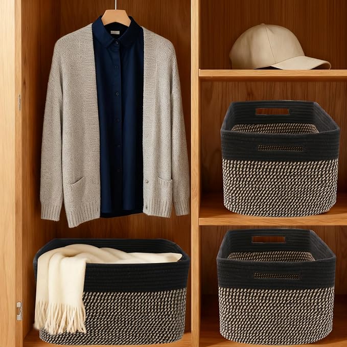 3 Pack Woven Storage Baskets for Shelves, 13.5"×11"×9.5"Organizing Bins - Image 8