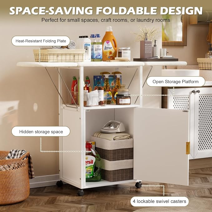 PAKASEPT Ironing Board with Storage Cabinet, Folding Ironing Board with - Image 3
