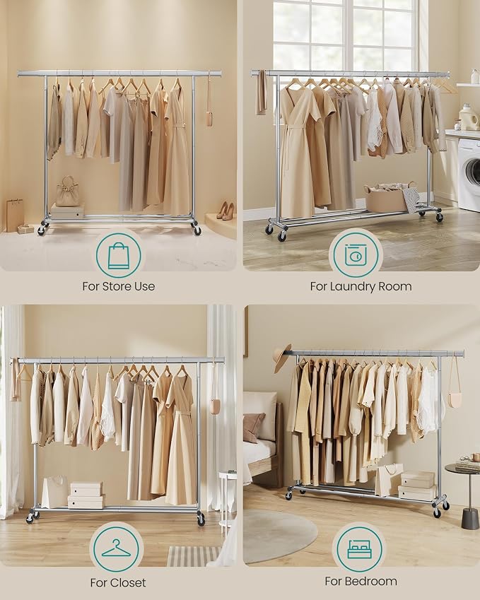 SONGMICS Clothes Rack with Wheels, Heavy-Duty Clothing Rack - Image 6