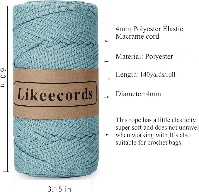 4mm Polyester Braided Macrame Cord 140Yards /426Feet, Elastic Yarn - Image 2