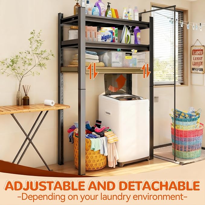 Over The Washer and Dryer Storage Shelf, Height-Adjustable 5-Tier Metal - Image 6