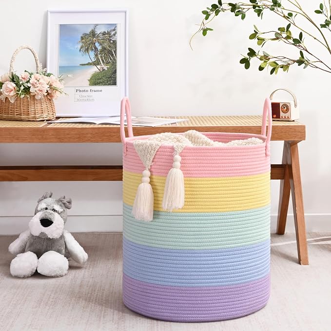Laundry Hamper for Organizing, 52L Tall Laundry Baskets, Cotton Rope Woven - Image 5