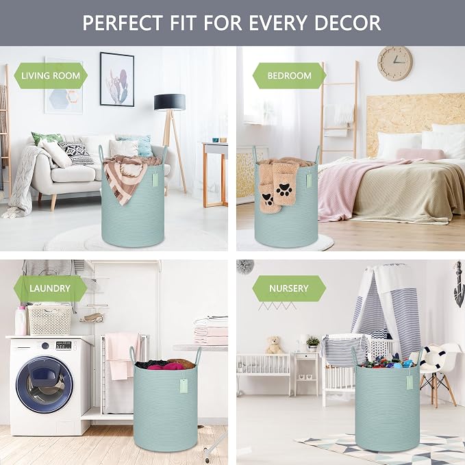 Large Cotton Rope Laundry Hamper 65L, Baby Nursery Hamper Bin, Woven Storage - Image 3