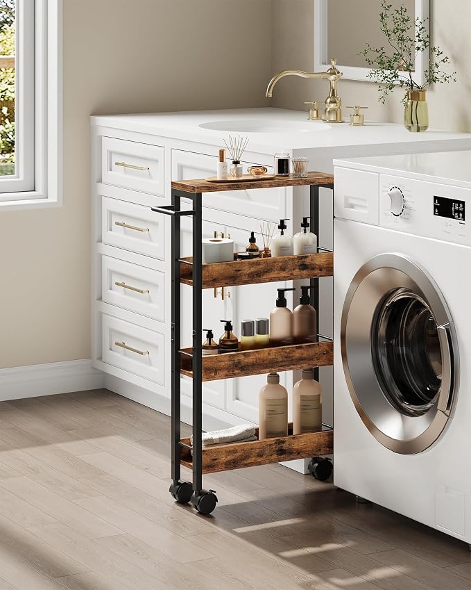 4-Tier Slim Storage Cart, 5.1'' Kitchen Serving Trolley, Slim Rolling Cart - Image 2