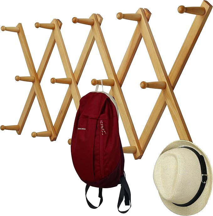 WEBI Accordion Wall Hanger, Expandable Wooden Hat Rack by WEBI