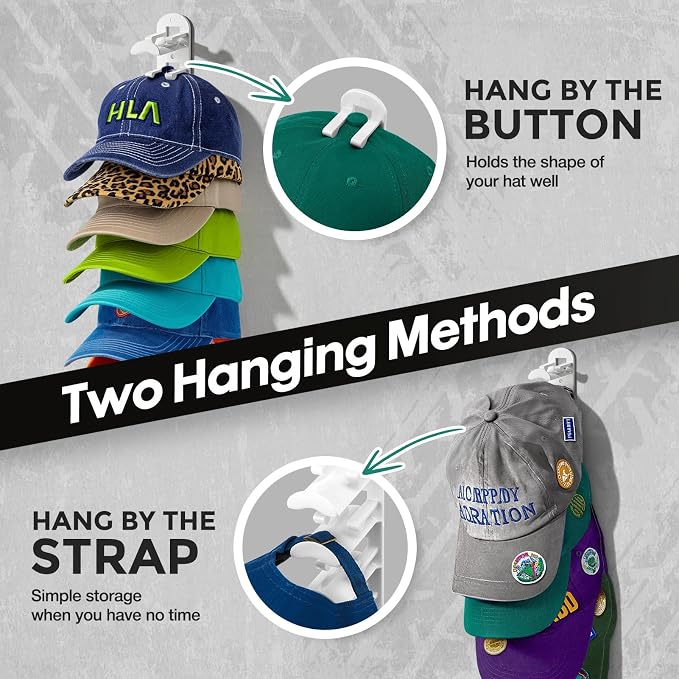 Hat Hook for Wall, 2 Pack Hat Organizer Hold up to 20 Hats, Hat Holder - Image 4