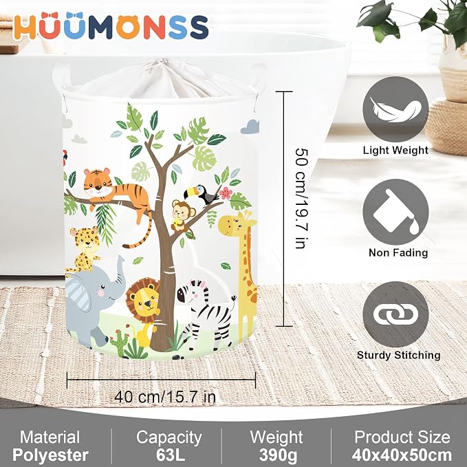 Forest Animals Laundry Hamper Woodland Tree Large Storage Basket Parents - Image 6