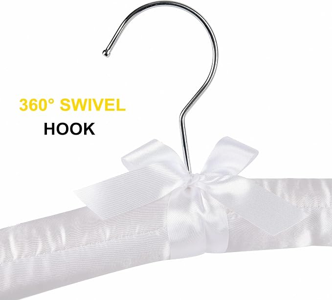 Amber Home 5 Pack 17 Inch Large White Satin Padded Hangers - Image 5