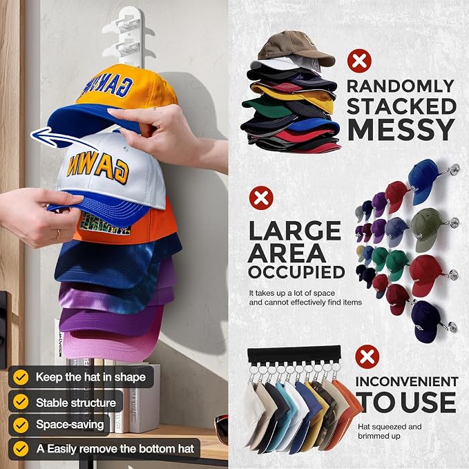 Hat Hook for Wall, 2 Pack Hat Organizer Hold up to 20 Hats, Hat Holder - Image 5