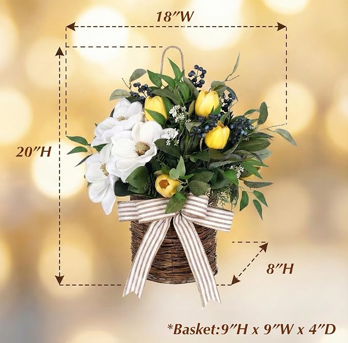 20" Spring Easter Floral Basket Wreath - Image 9