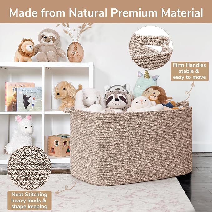 Goodpick 105L Large Woven Storage Basket, Rectangle Cotton Rope Basket - Image 6