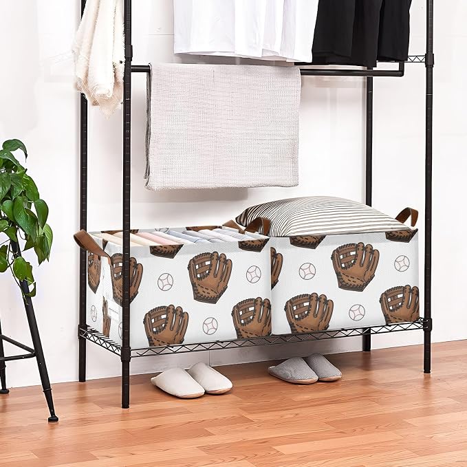 Baseball Brown Glove Pattern Storage Bins - Image 8