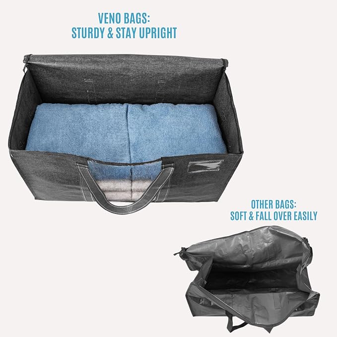 VENO 4 Pack Moving Bags with Clear Window, Heavy Duty Storage Bins with Lid - Image 7