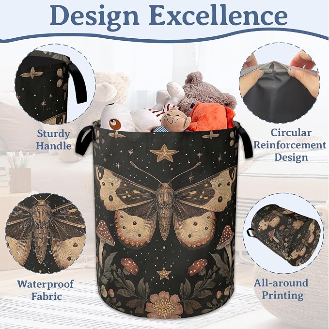 Magic Butterfly Laundry Basket, Foldable Oxford Cloth Moth Mushroom Flower - Image 4