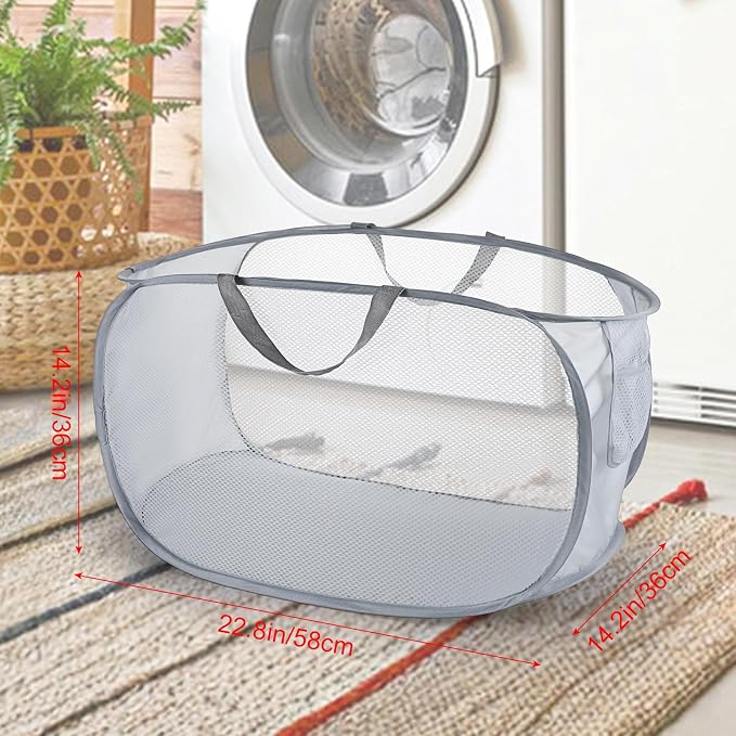 4 Piece Popup Mesh Laundry Basket Durable Handles Collapsible Laundry Baskets - Image 2