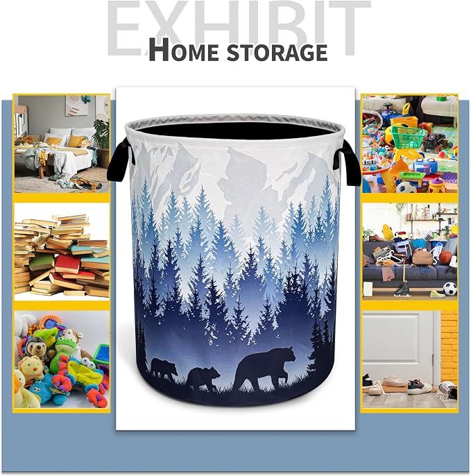 Mama Bear Laundry Basket Forest Mountains Foldable Oxford Cloth Funny Tote Bag - Image 5