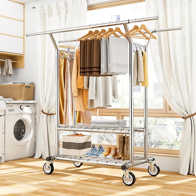 Heavy Duty Clothes Rack, Rolling Clothing Rack - Image 8