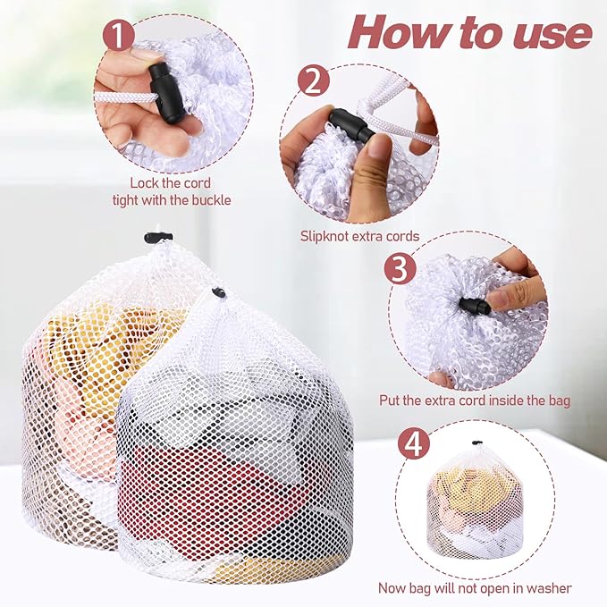 2pcs Mesh Laundry Bags for Socks, Machine Washable Drawstring Design Travel - Image 5