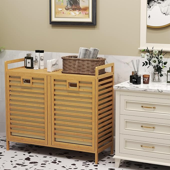 Bamboo Laundry Hamper, 75L Double Tilt-Out Laundry Basket - Image 6