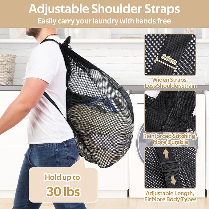 OTraki Mesh Laundry Bag Backpack 24x32 Inch Gym Drawstring Backpack Travel - Image 8