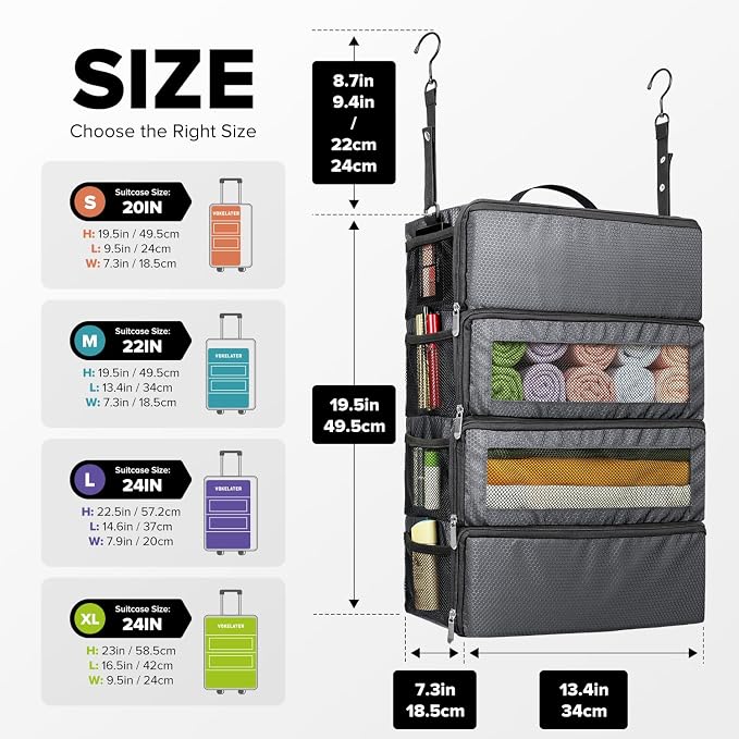 Suitcase Organizer, Travel Luggage Organizer Hanging Shelves Packing Cube - Image 2