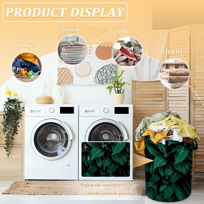 Tropical Leaves Laundry Basket, Plants Laundry Hamper Foldable Waterproof - Image 4