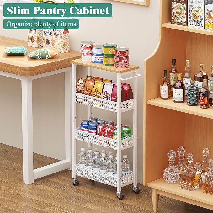 Giwil Slim Rolling Storage Cart 4 Tier Bathroom Organizer Mobile Shelving Unit - Image 4