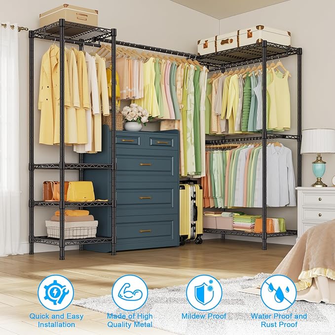 E10L L-Shaped Clothes Rack for Corner（With Expandable Hanger Rod）Heavy Duty - Image 5