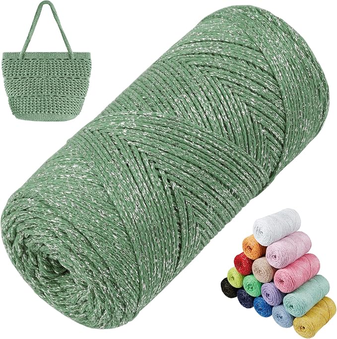 Sparkle Macrame Cord 1.5mm x 306 Yards Cotton Glitter Yarn by LEREATI