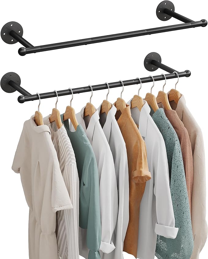 OROPY Industrial Pipe Clothing Rack Set of 2, Wall Mounted Clothes Rack - Image 2