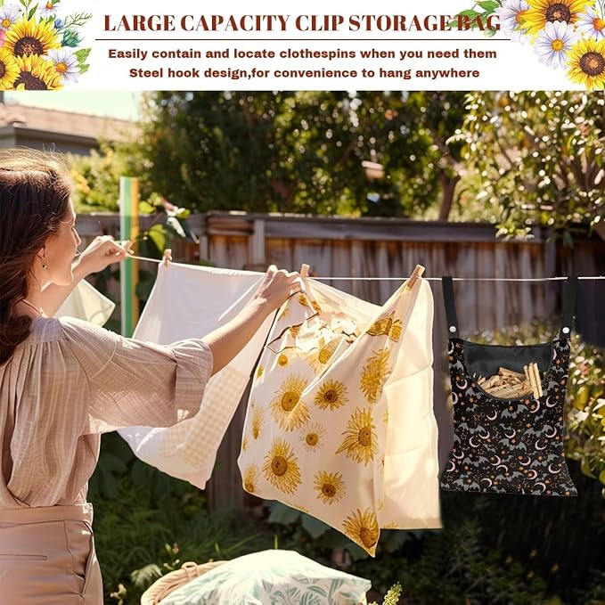 Bats Moon Clothes Pin Hanging Bag Multi Purpose Clothespin Storage Organizer - Image 5