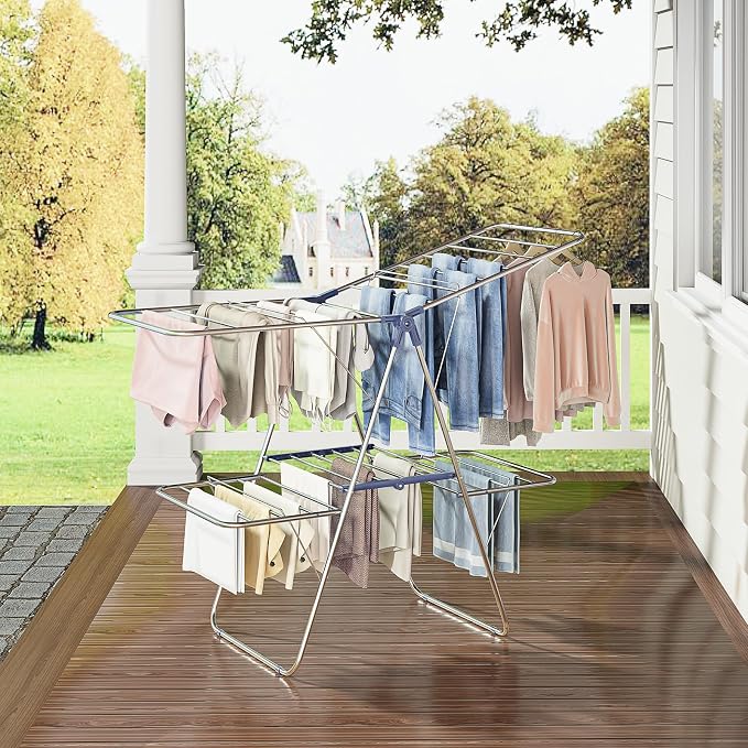 APEXCHASER Clothes Drying Rack, Foldable 2-Level Drying Rack Clothing, - Image 3