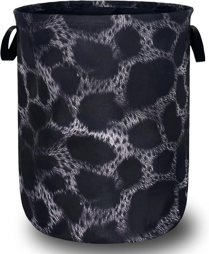Grey Black Leopard Print Laundry Basket Foldable Animal Leopard Laundry Hamper by SELIONLIKN