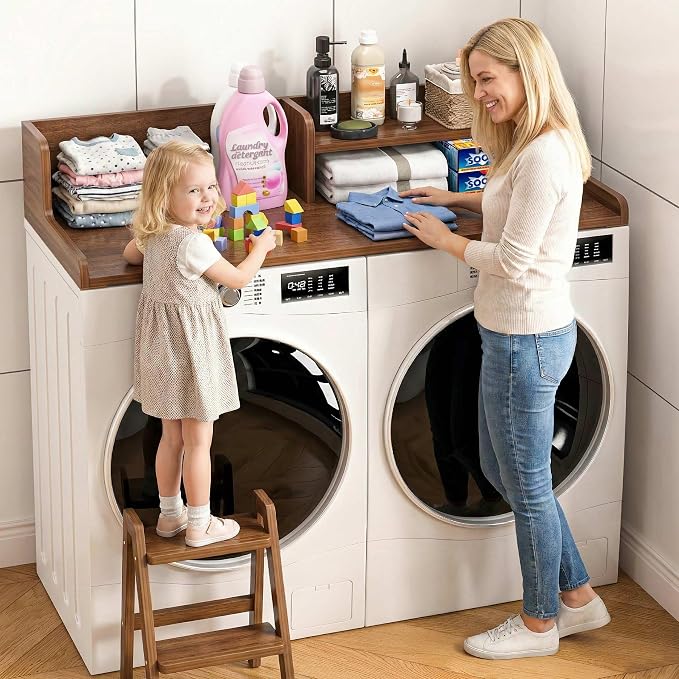 Washer Dryer Countertop with Open Storage Shelf & Raised Edge Guard, Laundry - Image 7
